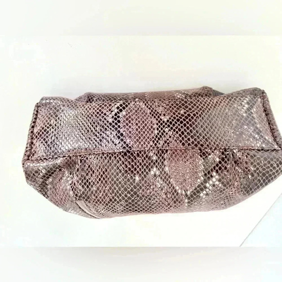 Bobby Schandra Light Brown Patent Leather Snake Skin Print Satchel Bag - Picture 9 of 13